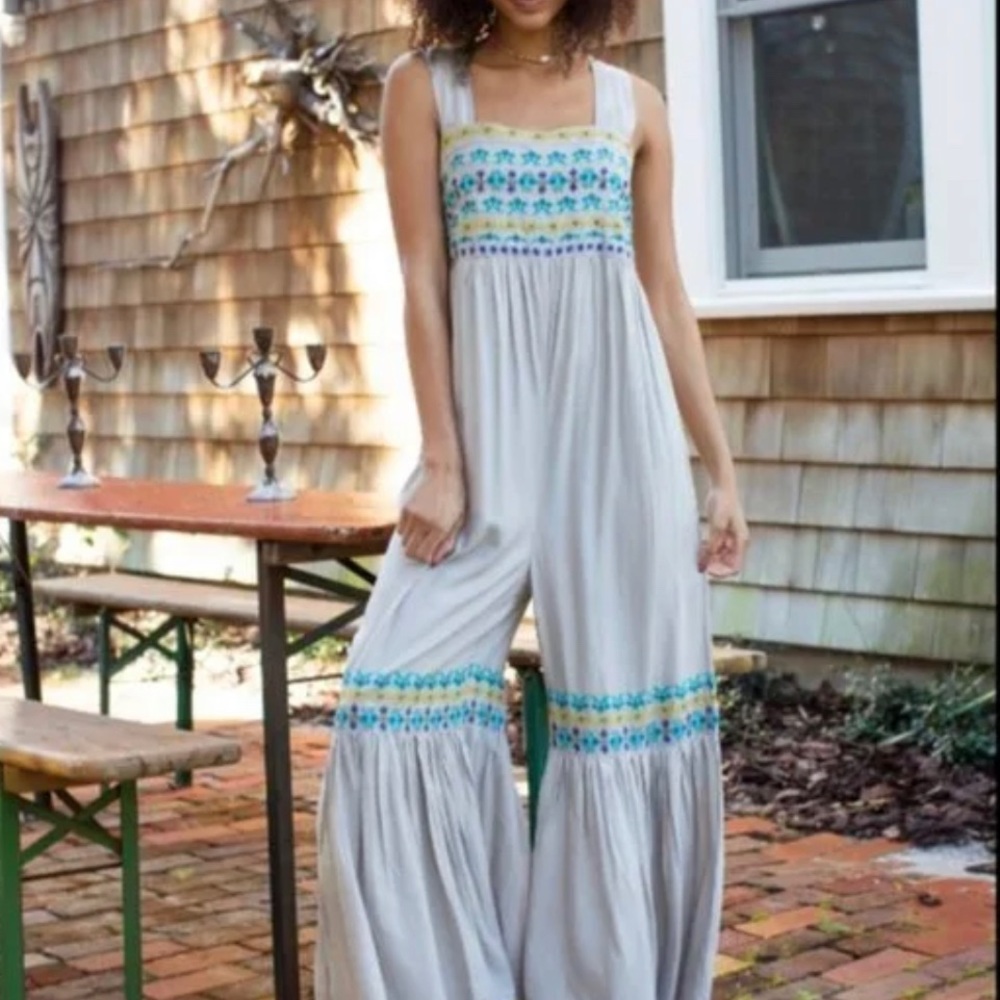 Natural Life Embroidered Hannah Jumpsuit - Gray size XL NEW WITH TAGS